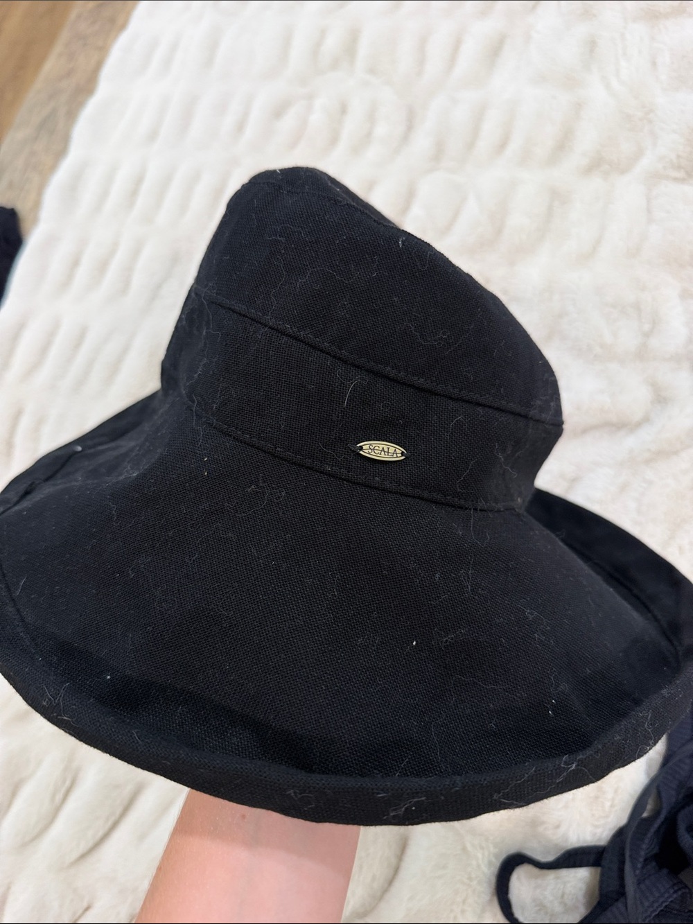 Scala Black Wide-Brim Sun Hat with Gold Logo